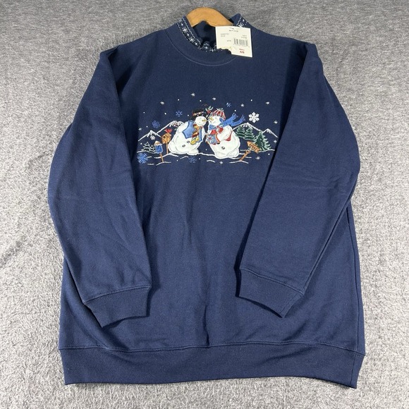 Bobbie Brooks Womens SZ S Blue Christmas Snowman Embroidered Ugly Sweatshirt New - Picture 2 of 8
